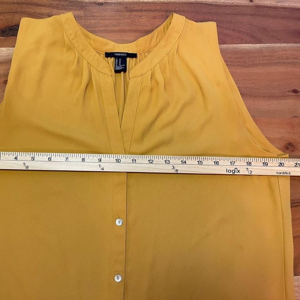 Forever 21 Blouse Women Medium Mustard Yellow Sleeveless Button Front - Picture 5 of 6